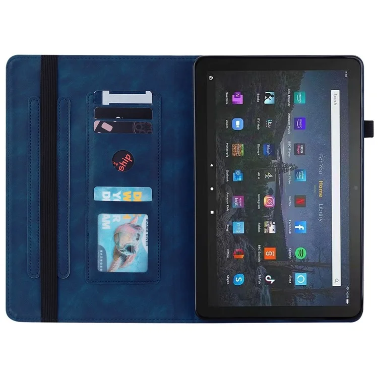 Pour le boîtier Amazon Fire Max 11 Tablet Case PU Leather Card Slots Zipper Pocket Wallet Folding Stand Cover - Bleu foncé