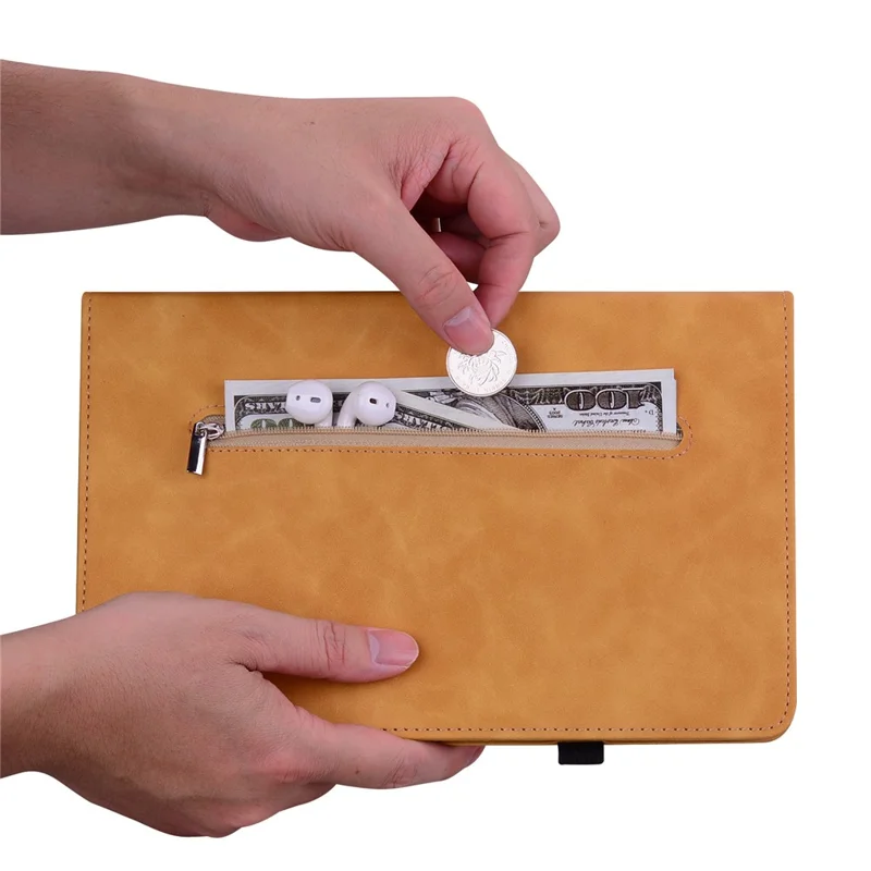 For Amazon Fire Max 11 Tablet Case PU Leather Card Slots Zipper Pocket Wallet Folding Stand Cover - Yellow