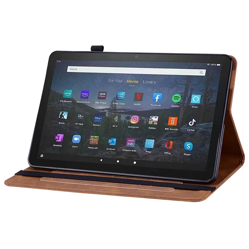 For Amazon Fire Max 11 Tablet Case PU Leather Card Slots Zipper Pocket Wallet Folding Stand Cover - Brown