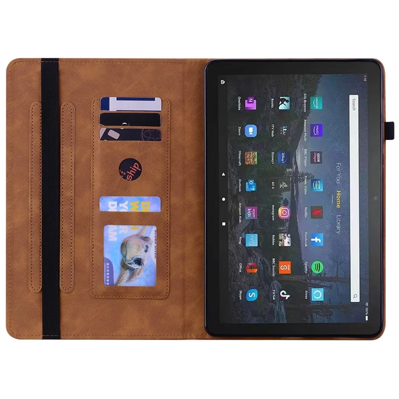 For Amazon Fire Max 11 Tablet Case PU Leather Card Slots Zipper Pocket Wallet Folding Stand Cover - Brown