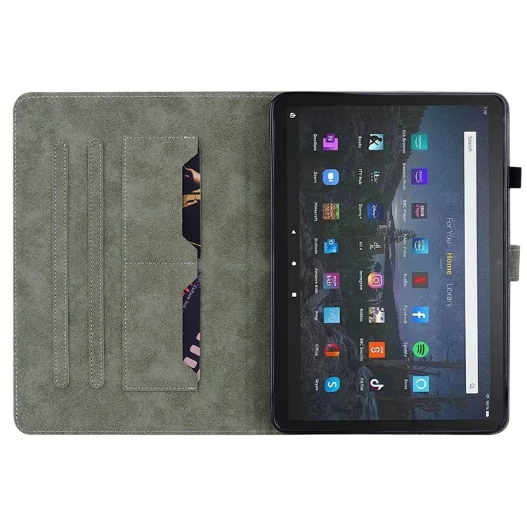 Per Amazon Fire Max 11 Anti-Slip Stand Cover PU Leather Cute Tiger Pattern Card Slots Tablet Case - Dark Blue