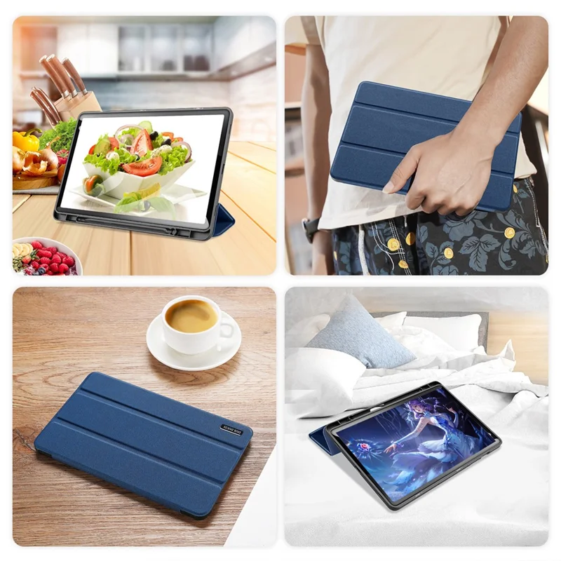 DUX DUCIS Domo Series for Samsung Galaxy Tab S9 Tablet Case PU Leather Stand Shell Tri-Fold Folio Cover - Blue