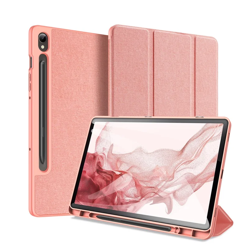 DUX DUCIS Domo Series for Samsung Galaxy Tab S9 Tablet Case PU Leather Stand Shell Tri-Fold Folio Cover - Pink