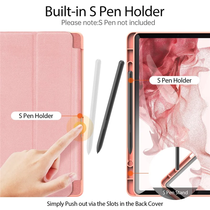 DUX DUCIS Domo Series for Samsung Galaxy Tab S9 Tablet Case PU Leather Stand Shell Tri-Fold Folio Cover - Pink
