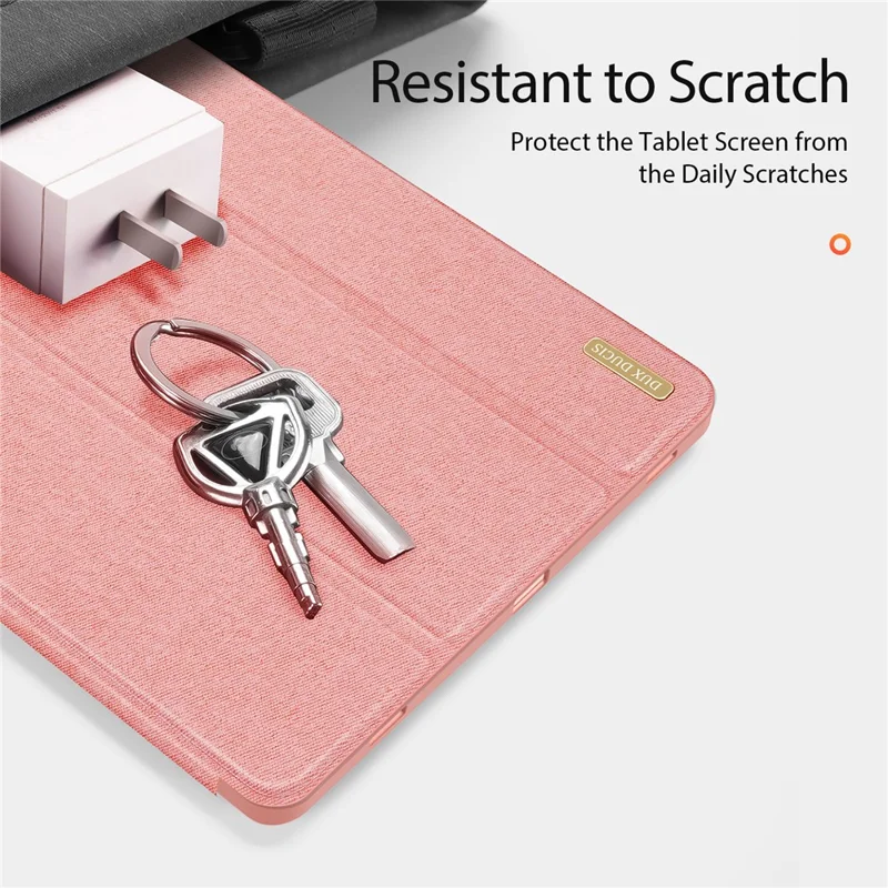 DUX DUCIS Domo Series for Samsung Galaxy Tab S9 Tablet Case PU Leather Stand Shell Tri-Fold Folio Cover - Pink
