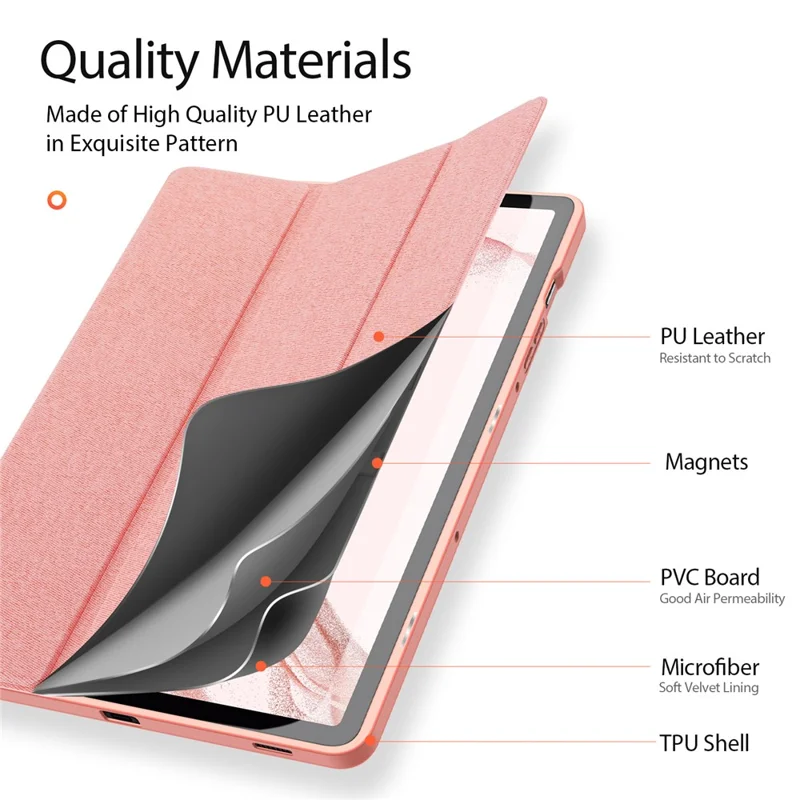 DUX DUCIS Domo Series for Samsung Galaxy Tab S9 Tablet Case PU Leather Stand Shell Tri-Fold Folio Cover - Pink