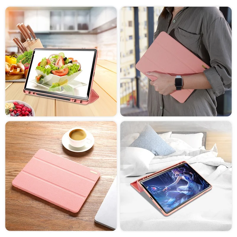 DUX DUCIS Domo Series for Samsung Galaxy Tab S9 Tablet Case PU Leather Stand Shell Tri-Fold Folio Cover - Pink