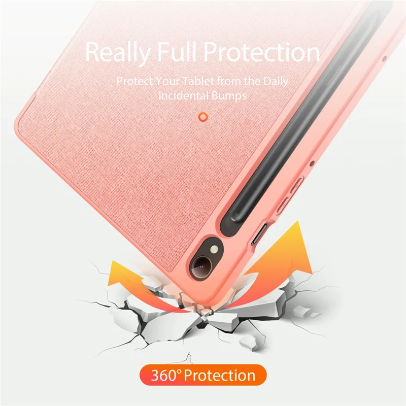 DUX DUCIS Domo Series for Samsung Galaxy Tab S9 Tablet Case PU Leather Stand Shell Tri-Fold Folio Cover - Pink