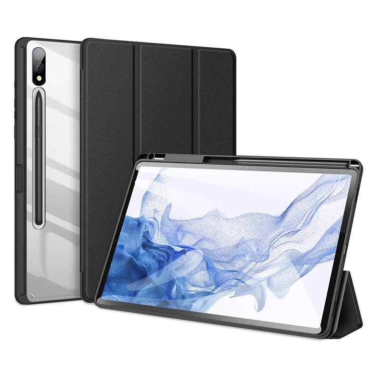 DUX DUCIS TOBY Series Per Samsung Galaxy Tab S9+ Custodia in Pelle PU Tri-fold Stand Auto Wake Sleep Tablet Case con Portapenna - Nero