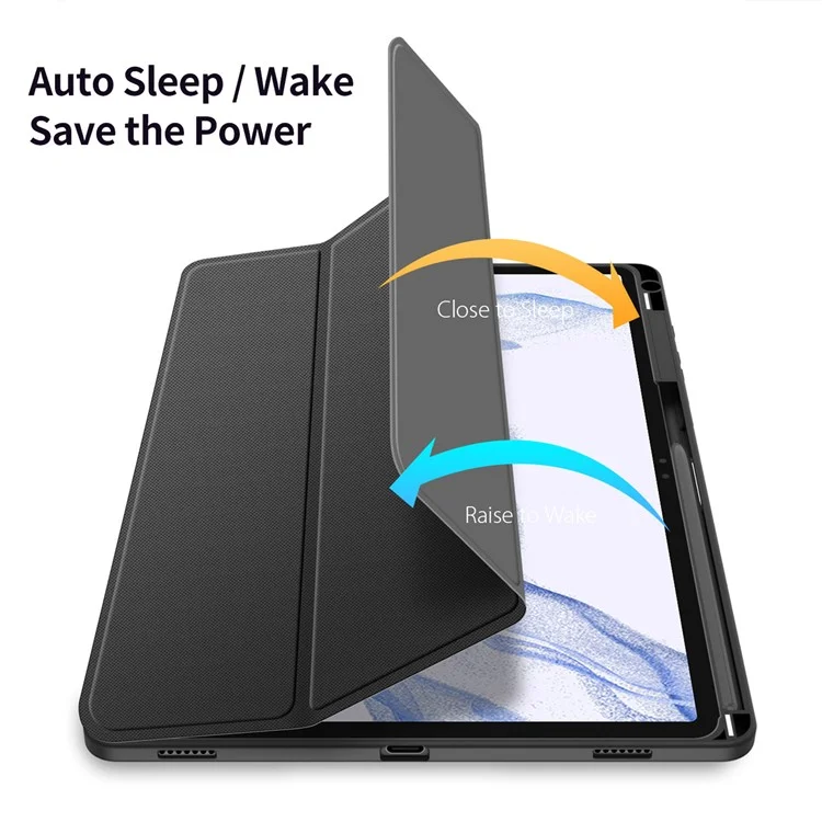 DUX DUCIS TOBY Series Per Samsung Galaxy Tab S9+ Custodia in Pelle PU Tri-fold Stand Auto Wake Sleep Tablet Case con Portapenna - Nero