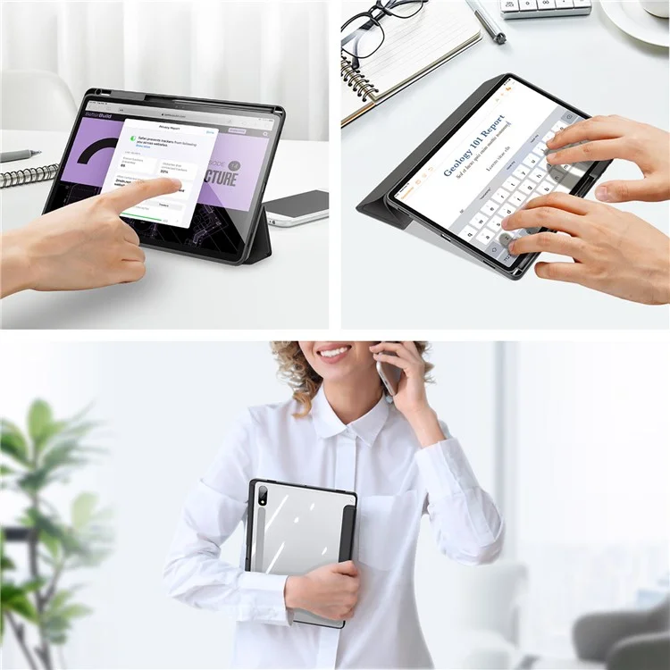 DUX DUCIS TOBY Series Per Samsung Galaxy Tab S9+ Custodia in Pelle PU Tri-fold Stand Auto Wake Sleep Tablet Case con Portapenna - Nero