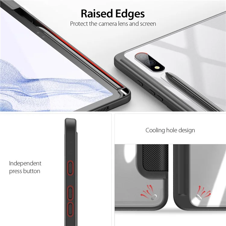 DUX DUCIS TOBY Series Per Samsung Galaxy Tab S9+ Custodia in Pelle PU Tri-fold Stand Auto Wake Sleep Tablet Case con Portapenna - Nero