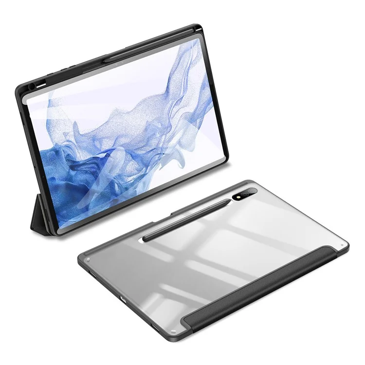 DUX DUCIS TOBY Series Per Samsung Galaxy Tab S9+ Custodia in Pelle PU Tri-fold Stand Auto Wake Sleep Tablet Case con Portapenna - Nero