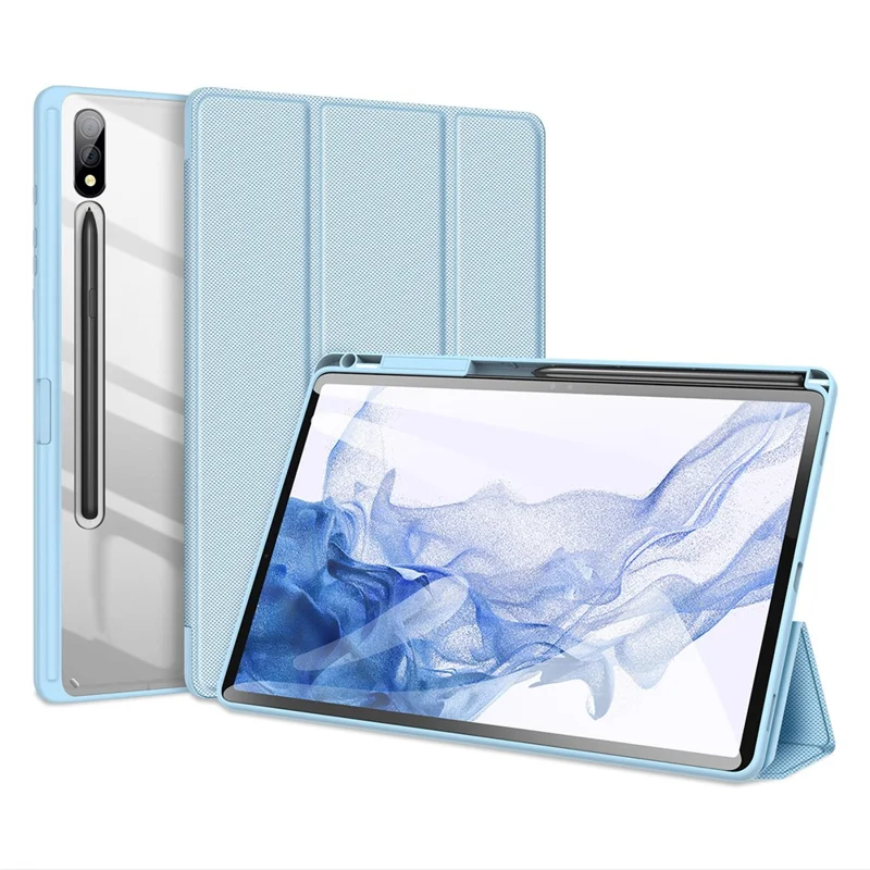 DUX DUCIS TOBY Series For Samsung Galaxy Tab S9+ PU Leather Tri-fold Stand Cover Auto Wake Sleep Tablet Case with Pencil Holder - Baby Blue