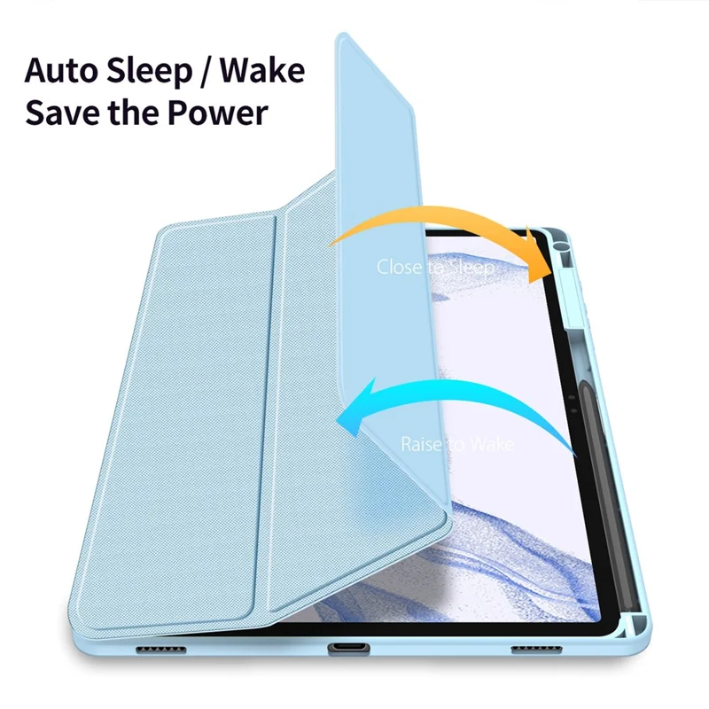 DUX DUCIS TOBY Series For Samsung Galaxy Tab S9+ PU Leather Tri-fold Stand Cover Auto Wake Sleep Tablet Case with Pencil Holder - Baby Blue