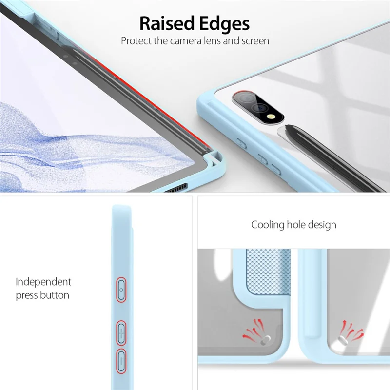 DUX DUCIS TOBY Series For Samsung Galaxy Tab S9+ PU Leather Tri-fold Stand Cover Auto Wake Sleep Tablet Case with Pencil Holder - Baby Blue