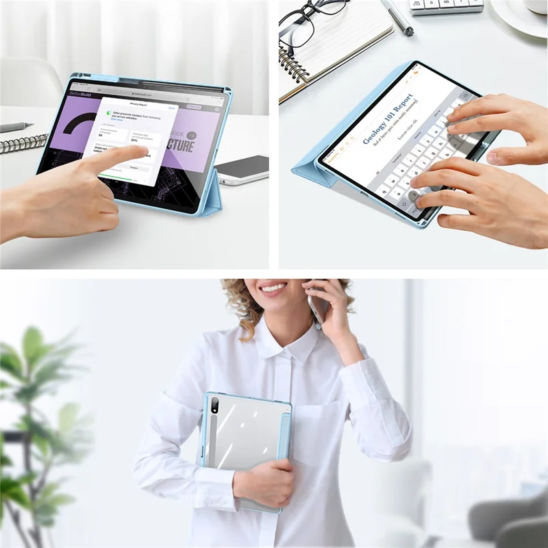 DUX DUCIS TOBY Series For Samsung Galaxy Tab S9+ PU Leather Tri-fold Stand Cover Auto Wake Sleep Tablet Case with Pencil Holder - Baby Blue