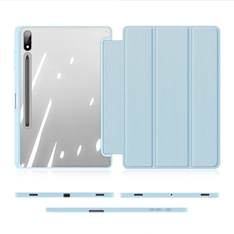 DUX DUCIS TOBY Series For Samsung Galaxy Tab S9+ PU Leather Tri-fold Stand Cover Auto Wake Sleep Tablet Case with Pencil Holder - Baby Blue