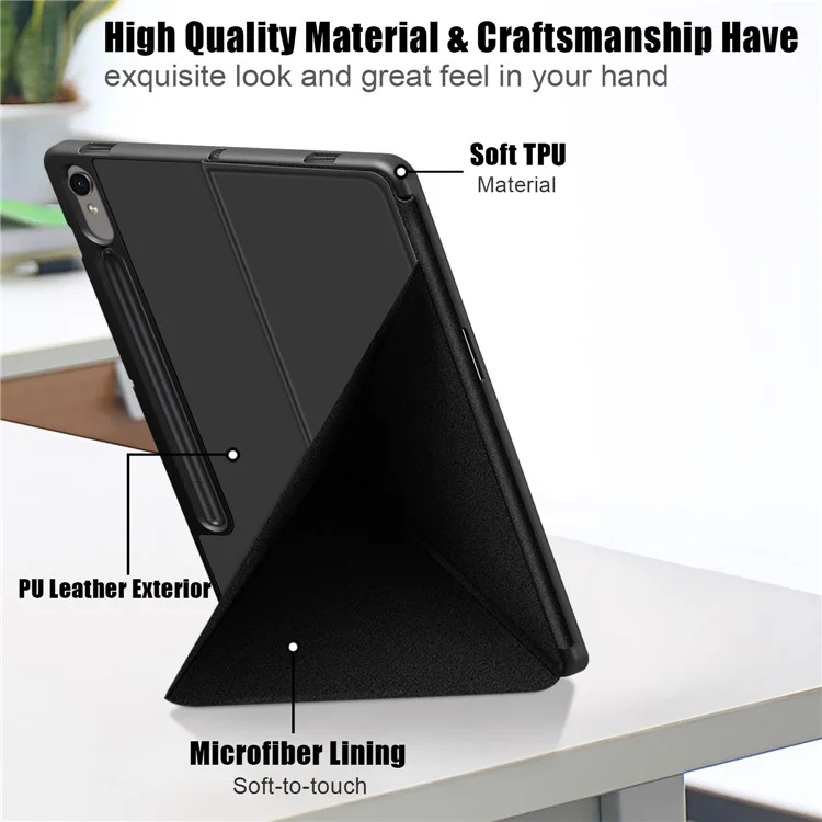 Funda para Tablet para Samsung Galaxy Tab S9 SM-X710, SM-X716B, SM-X718U, Cuero de PU, Soporte Origami, Funda Protectora - Negro