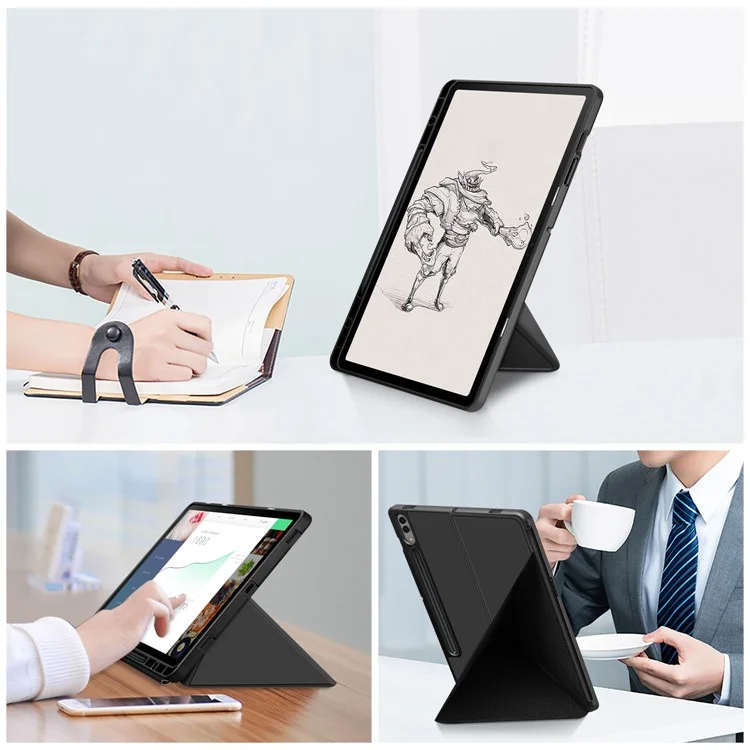 Origami Stand Case for Samsung Galaxy Tab S10+ Wi-Fi SM-X820 SM-X826B / Tab S9+ SM-X810 (Wi-Fi), SM-X816B (5G Global), SM-X818U (5G US) PU Leather Smart Tablet Cover - Black