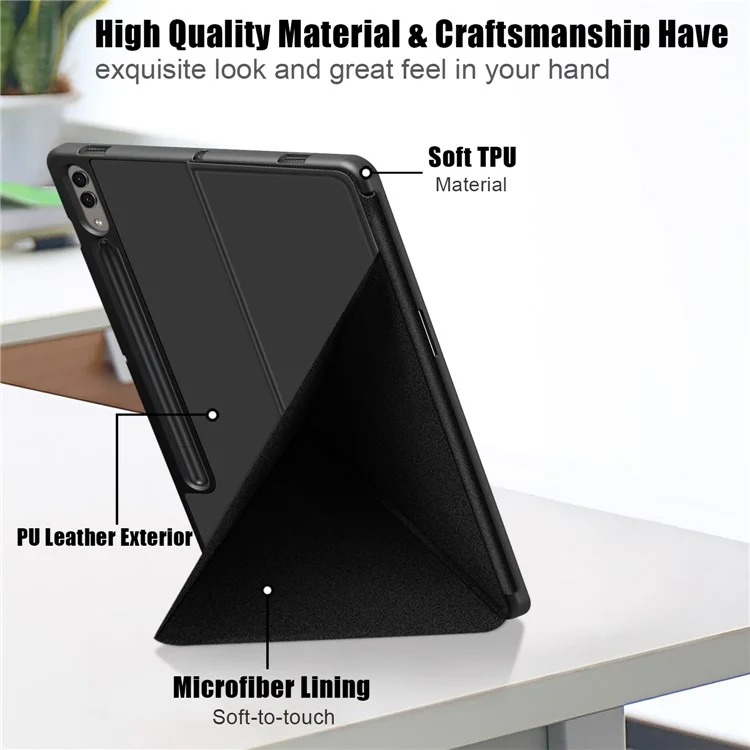 Origami Stand Case for Samsung Galaxy Tab S10+ Wi-Fi SM-X820 SM-X826B / Tab S9+ SM-X810 (Wi-Fi), SM-X816B (5G Global), SM-X818U (5G US) PU Leather Smart Tablet Cover - Black