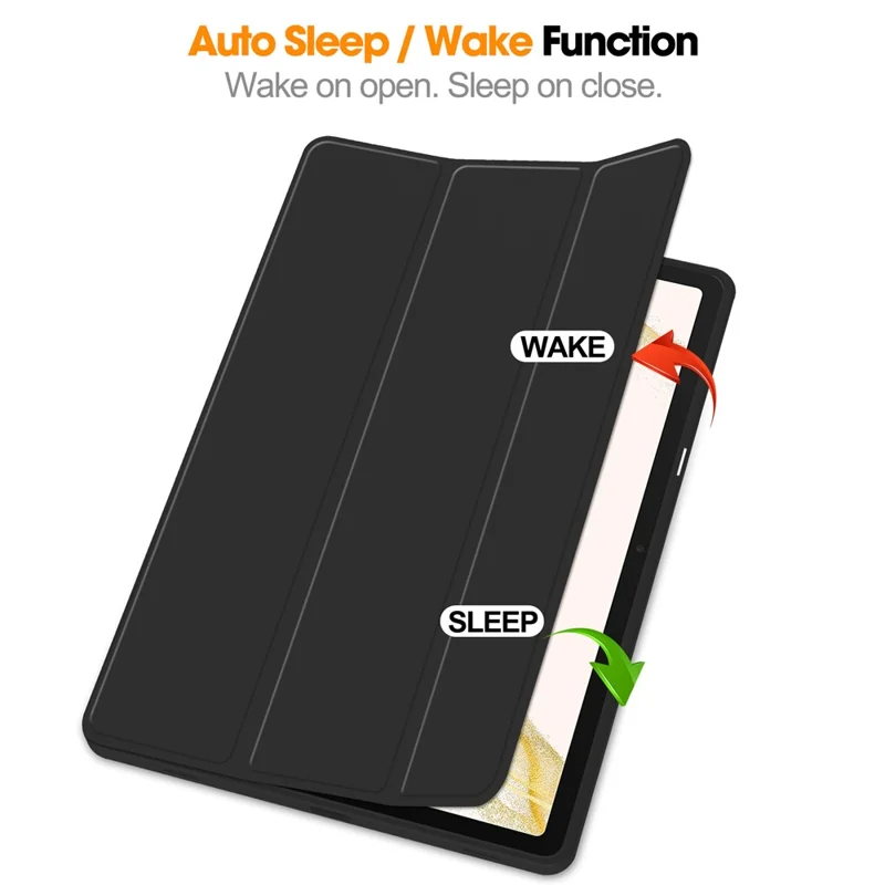 Para Samsung Galaxy Tab S9+ Capa de Couro PU Tri-fold Stand Smart Tablet Cover com Slot para Caneta - Preto
