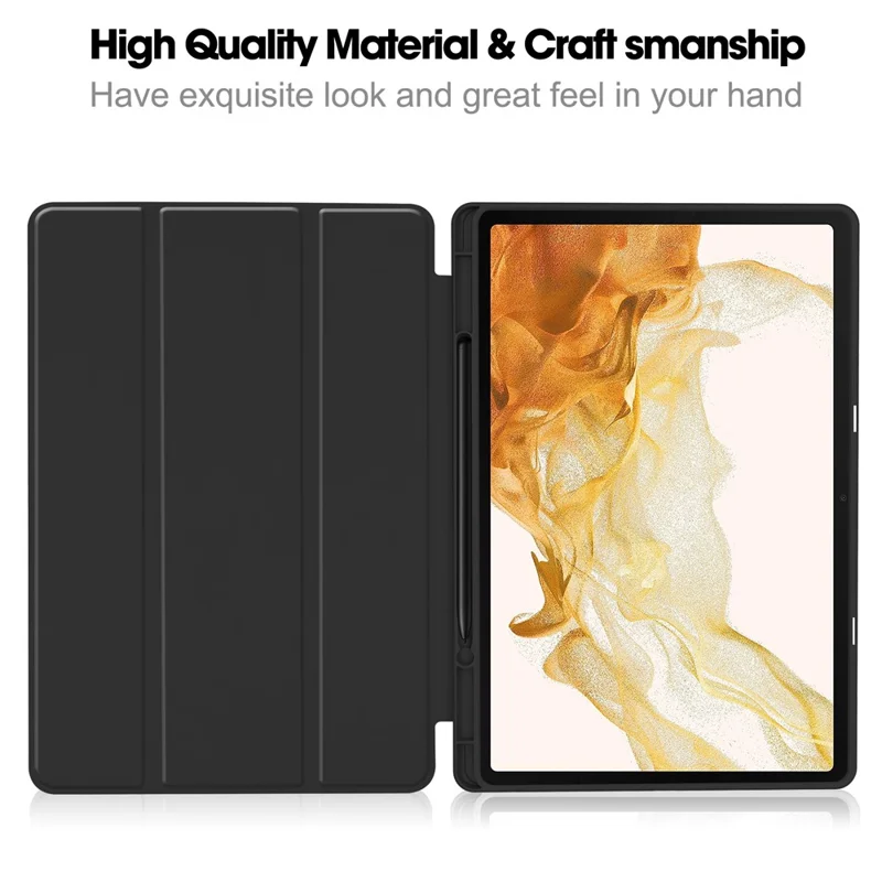 Para Samsung Galaxy Tab S9+ Capa de Couro PU Tri-fold Stand Smart Tablet Cover com Slot para Caneta - Preto