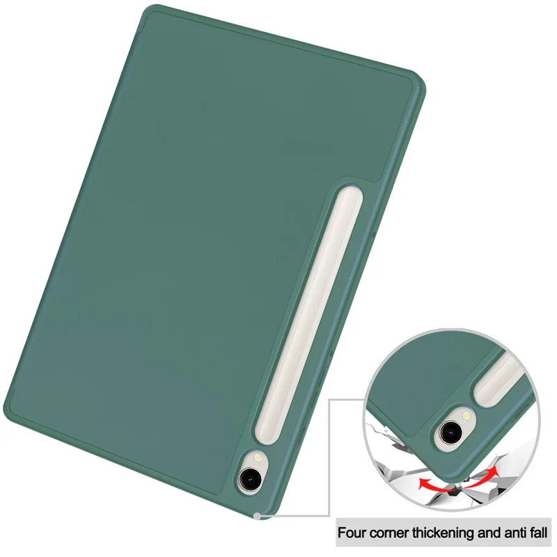 Tri-Fold-Ständer-Hülle für Samsung Galaxy Tab S9, PU-Leder Auto Wake/Sleep Tablet-Cover mit Stiftschlitz - Schwärzlich Grün