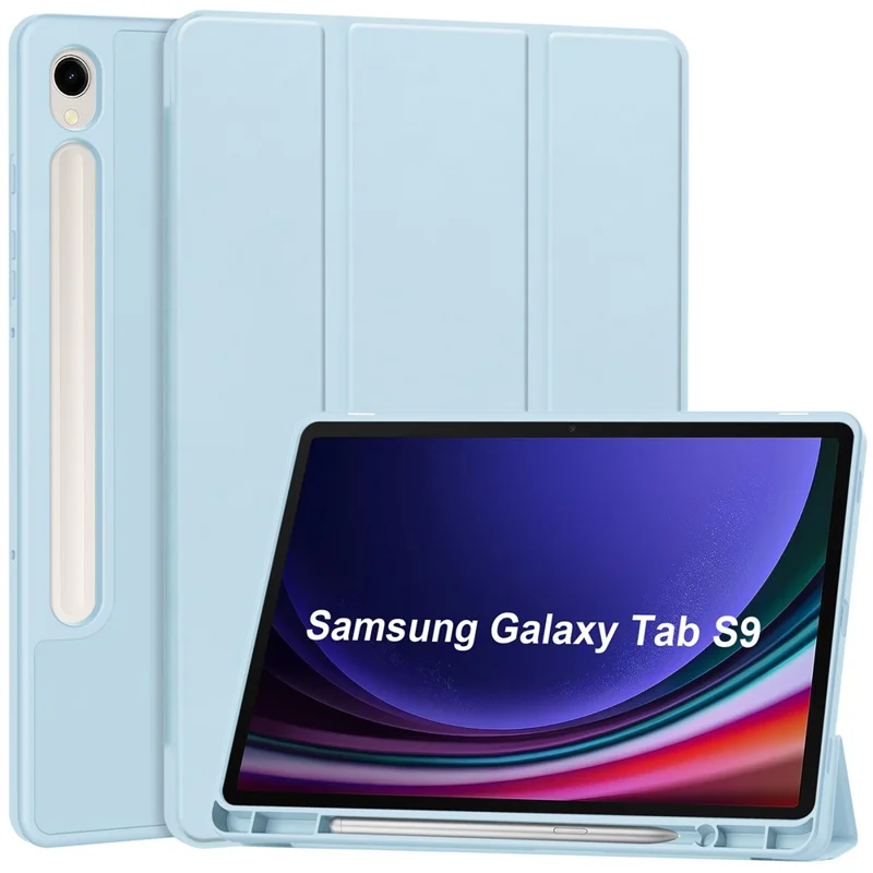 Tri-fold Stand Case for Samsung Galaxy Tab S9 , PU Leather Auto Wake / Sleep Tablet Cover with Pen Slot - Sky Blue