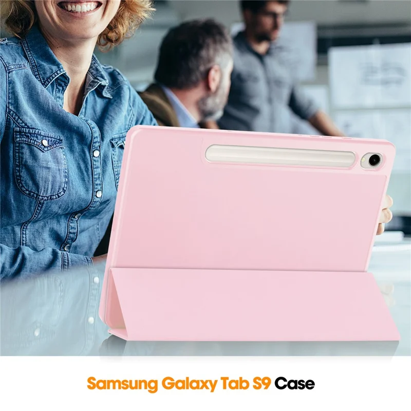 Tri-Fold Stand Hülle für Samsung Galaxy Tab S9, PU-Leder Auto Wake / Sleep Tablet-Cover mit Stiftfach - Pink