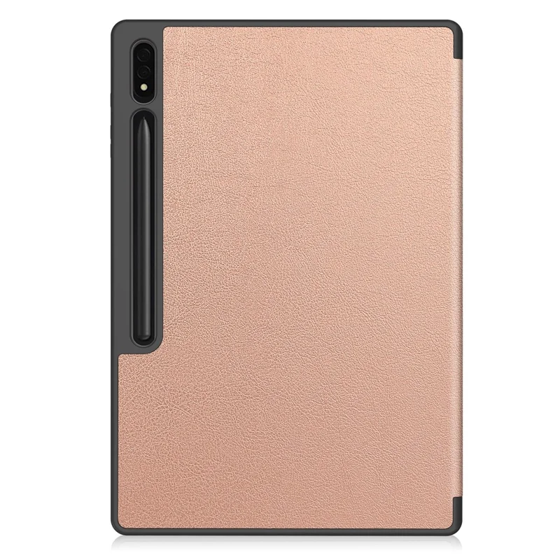 Smart Tablet Case for Samsung Galaxy Tab S9 Ultra , PU Leather Tri-fold Stand Cover with Pen Slot - Rose Gold