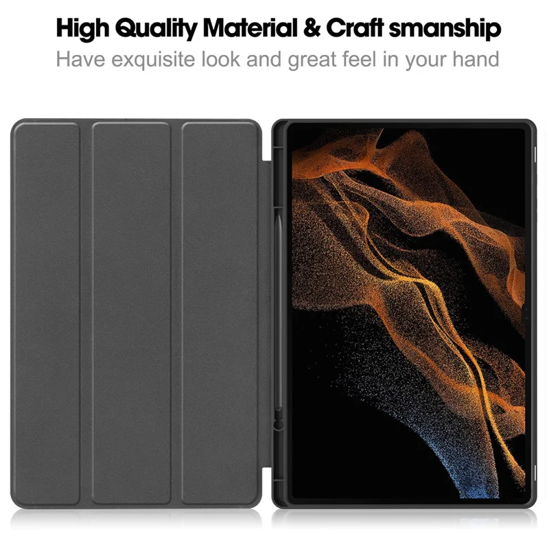 Smart Tablet Case for Samsung Galaxy Tab S9 Ultra , PU Leather Tri-fold Stand Cover with Pen Slot - Rose Gold