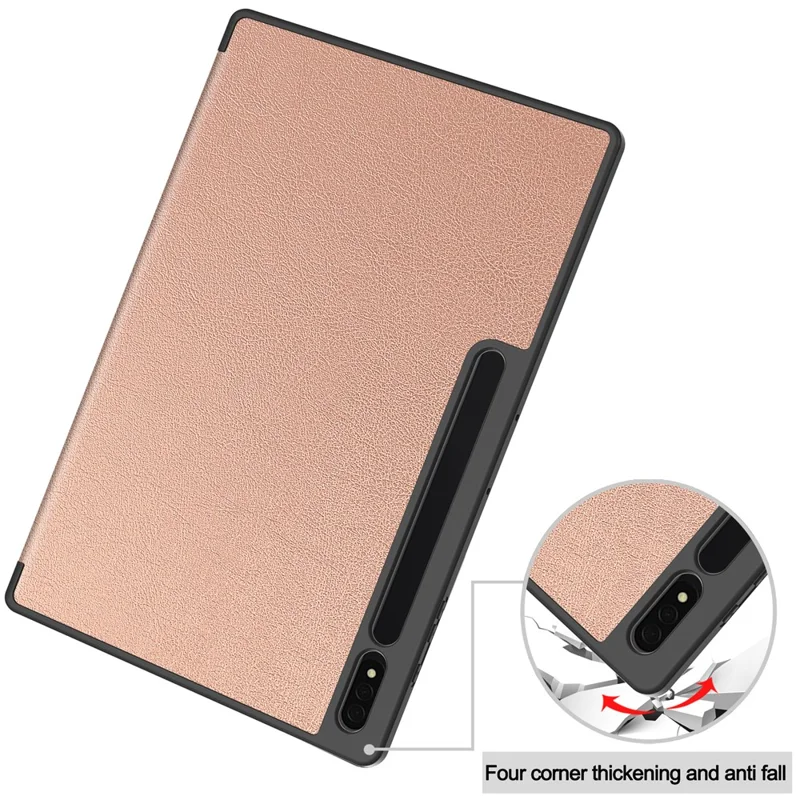 Smart Tablet Case for Samsung Galaxy Tab S9 Ultra , PU Leather Tri-fold Stand Cover with Pen Slot - Rose Gold