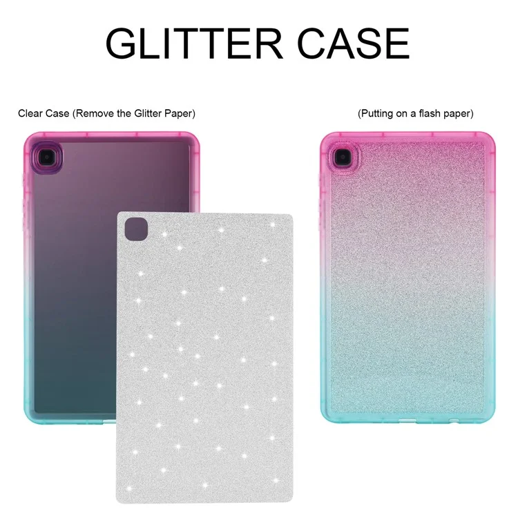 Pour Samsung Galaxy Tab A7 Lite 8,7 pouces T225 / T220 Gradient Glitter TPU Case Tablet Protective Cover - Pink / Green