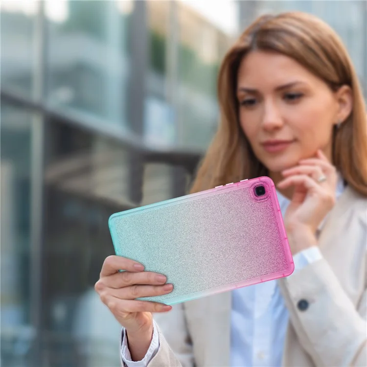 Pour Samsung Galaxy Tab A7 Lite 8,7 pouces T225 / T220 Gradient Glitter TPU Case Tablet Protective Cover - Pink / Green