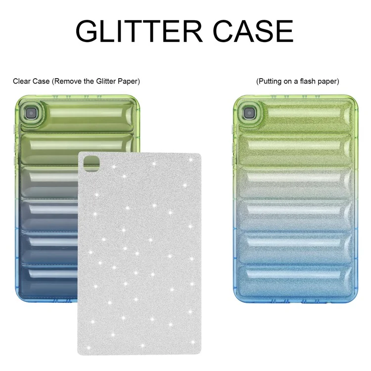 Para Samsung Galaxy Tab A7 Lite 8.7 polegadas T225 / T220 Down Jacket Design TPU Tablet Case Gradient Glitter Anti-drop Cover - Verde / Azul