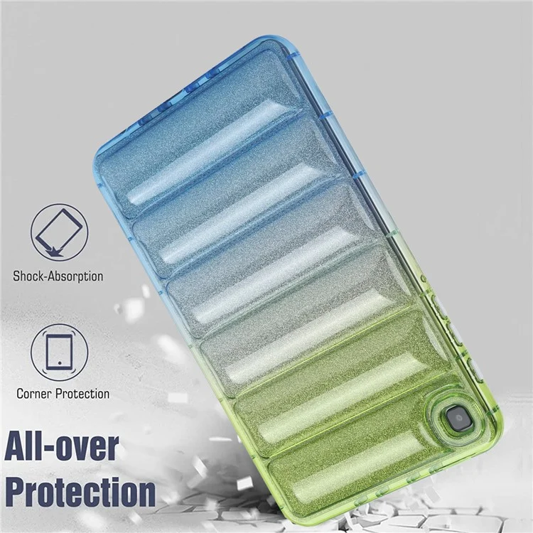 Para Samsung Galaxy Tab A7 Lite 8.7 polegadas T225 / T220 Down Jacket Design TPU Tablet Case Gradient Glitter Anti-drop Cover - Verde / Azul