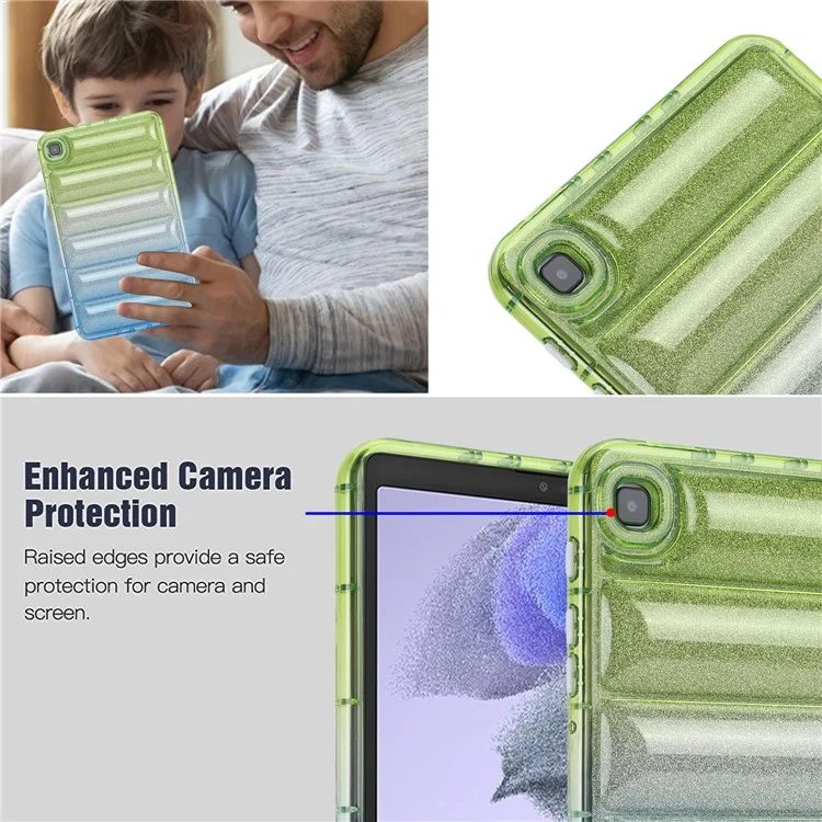 Para Samsung Galaxy Tab A7 Lite 8.7 polegadas T225 / T220 Down Jacket Design TPU Tablet Case Gradient Glitter Anti-drop Cover - Verde / Azul