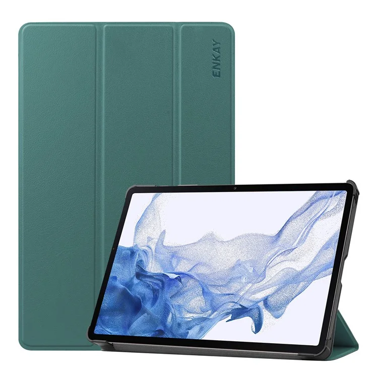 ENKAY HAT PRINCE Smart Tablet Case per Samsung Galaxy Tab S9, Pelle PU + PC Supporto Trifold Custodia Protettiva - Verde Nerastro