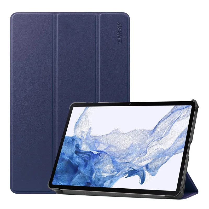ENKAY HAT PRINCE Smart Tablet Case for Samsung Galaxy Tab S9 , PU Leather+PC Trifold Stand Protective Cover - Dark Blue