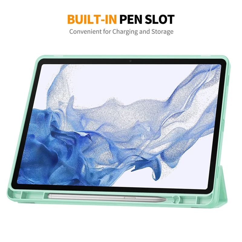 ENKAY HAT PRINCE For Samsung Galaxy Tab S9 Tri-fold Stand Tablet Case PU Leather + TPU Smart Cover with Pencil Holder - Light Green