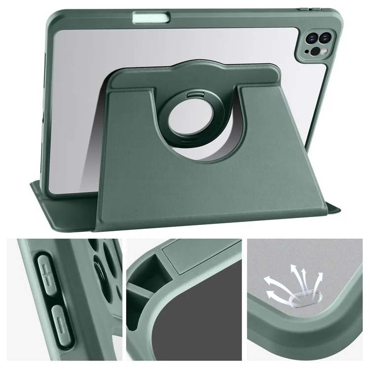 For iPad Air 11 (2025) / (2024) / Pro 11 (2021) / (2020) / (2022) / Air (2022) / (2020) Tablet Case Rotating Stand PU Leather Cover - Midnight Green