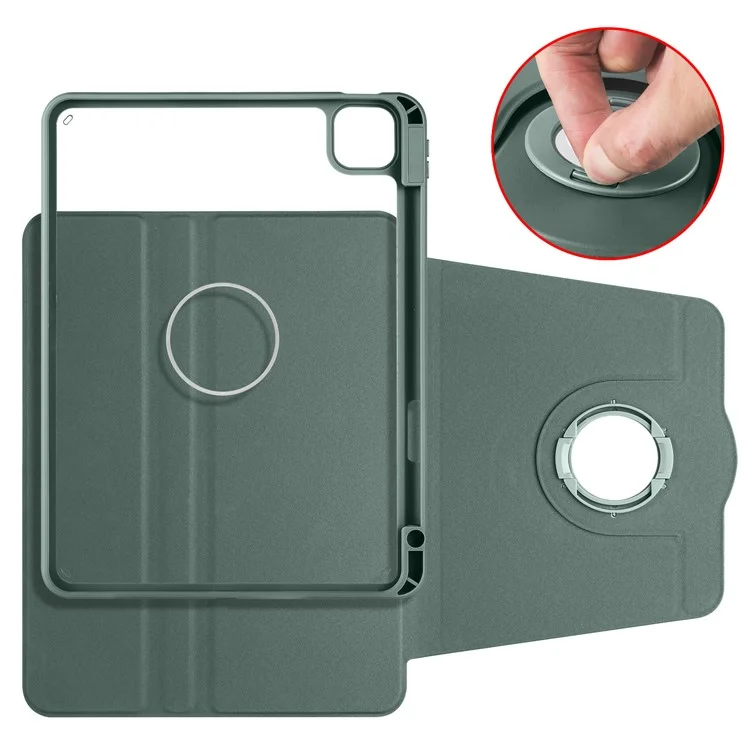 For iPad Air 11 (2025) / (2024) / Pro 11 (2021) / (2020) / (2022) / Air (2022) / (2020) Tablet Case Rotating Stand PU Leather Cover - Midnight Green