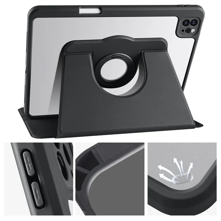 Per iPad Pro 11 (2021) / (2020) / (2022) / iPad Air 11 (2024) / Air (2022) / (2020) Custodia per Tablet Supporto Rotante in Pelle PU Copertura TPU - Nero