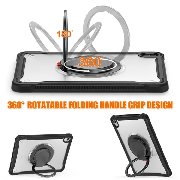 For iPad (2025) / 10.9 (2022) 360-Degree Rotating Kickstand PC+TPU Cover Shockproof Portable Tablet Case with Shoulder Strap - Black