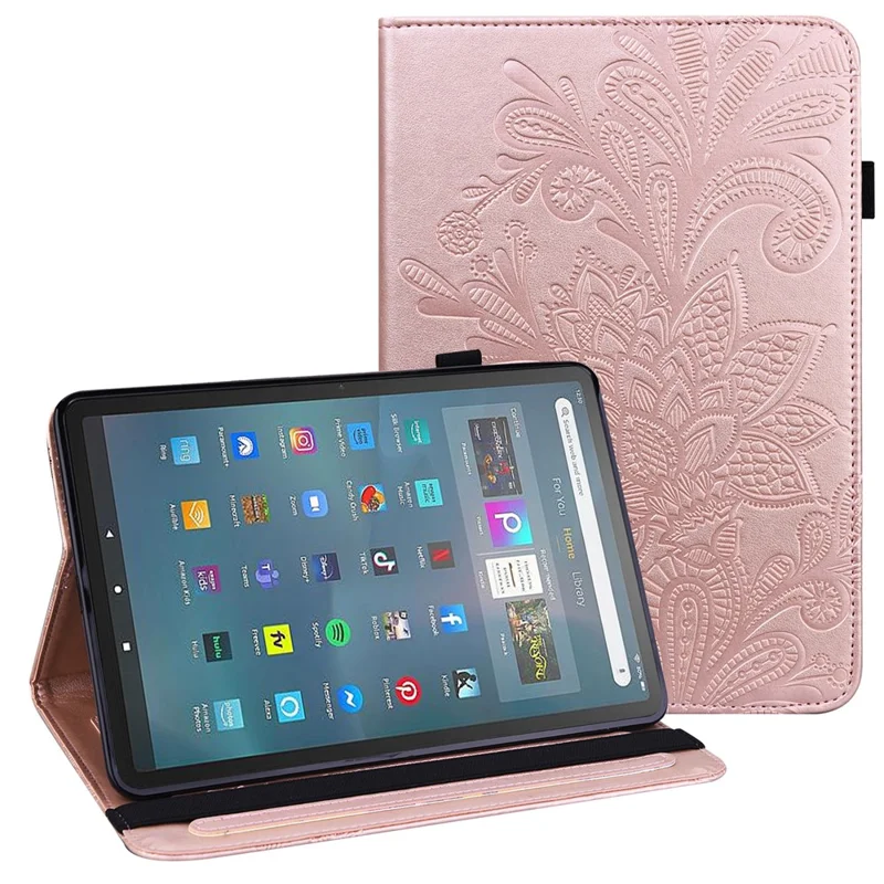 For Amazon Fire Max 11 Stand Tablet Leather Case Flower Imprinting Wallet Tablet Cover - Rose Gold