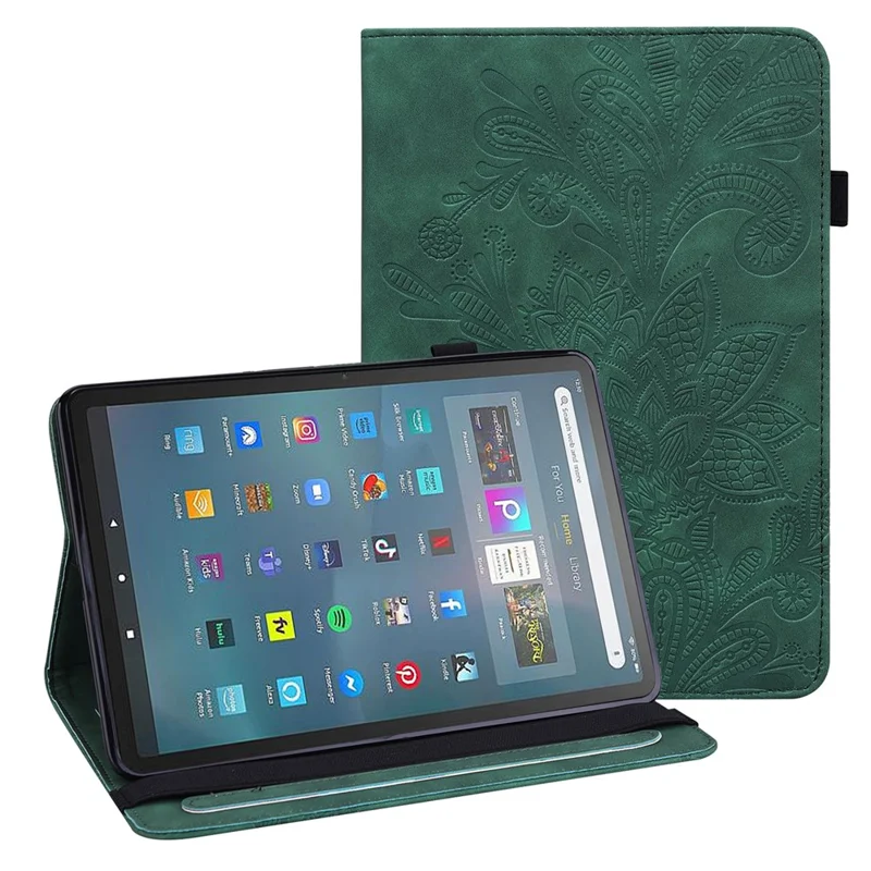 For Amazon Fire Max 11 Stand Tablet Leather Case Flower Imprinting Wallet Tablet Cover - Green
