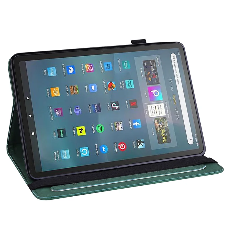 For Amazon Fire Max 11 Stand Tablet Leather Case Flower Imprinting Wallet Tablet Cover - Green