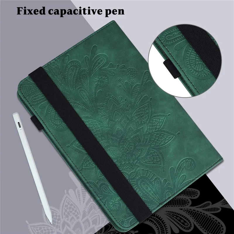 For Amazon Fire Max 11 Stand Tablet Leather Case Flower Imprinting Wallet Tablet Cover - Green