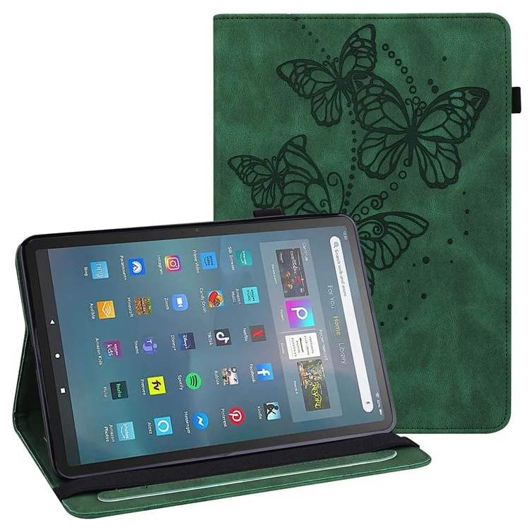 Para Amazon Fire Max 11 PU Leather Wallet Tablet Case Imprinted Butterfly Stand Tablet Cover - Verde